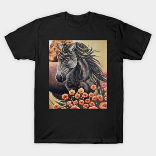 Golden Horse Floral Painting T-Shirt